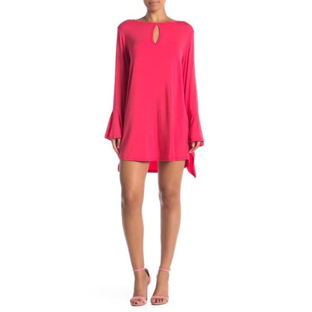 Go Couture Raspberry Pink Keyhole Long Bell Sleeve Mini Dress Women's Medium